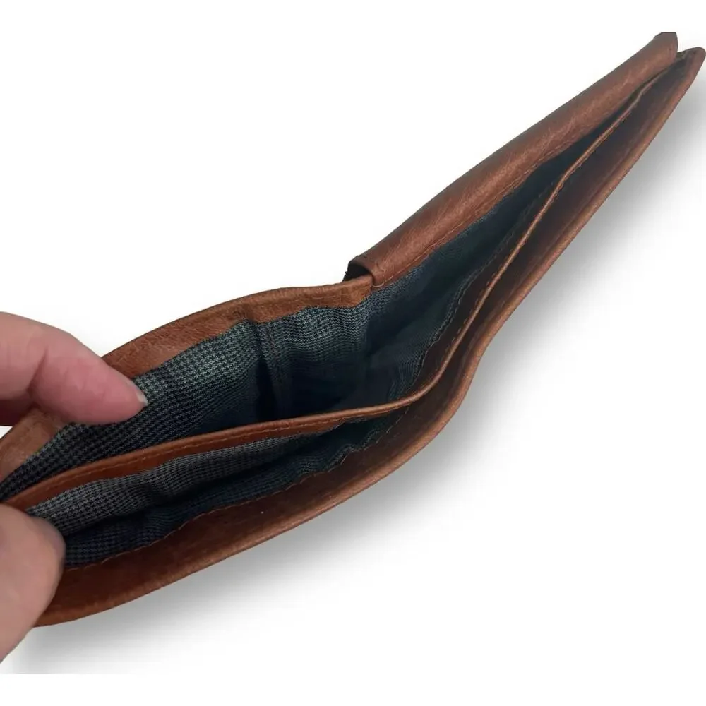 Spikes and Sparrow Thomas Brandy Brown Leather RFID Billfold Wallet 12 Card Slot